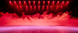 Red Ice Rink Background. Professional Arena illuminated  neon lights, spotlights with smoke. Copyspace. Winter poster for hockey competitions. Ice skating. Stadium. Generative ai	