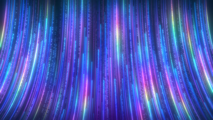Wall Mural - Blue particle lines background, color particle stripes rising. Particle stripes flow, elegant particle light growth background. Used for event, design, covers, visual art, stage background.