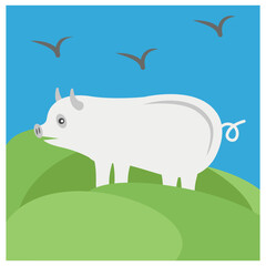 Poster - Pig in farm flat icon design 