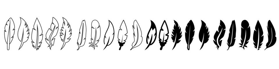 Vintage feather icon vector set. Pen illustration sign collection. History symbol.
