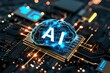 AI Brain Chip visionary impact. Artificial Intelligence keyboard mind biocompatible implants axon. Semiconductor dendrite circuit board pet