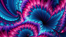 Crinkle Cut Pulse In Blue Pink And Violet A Digital Abstract Fractal Image. Fractal Flower Background. Abstract Background