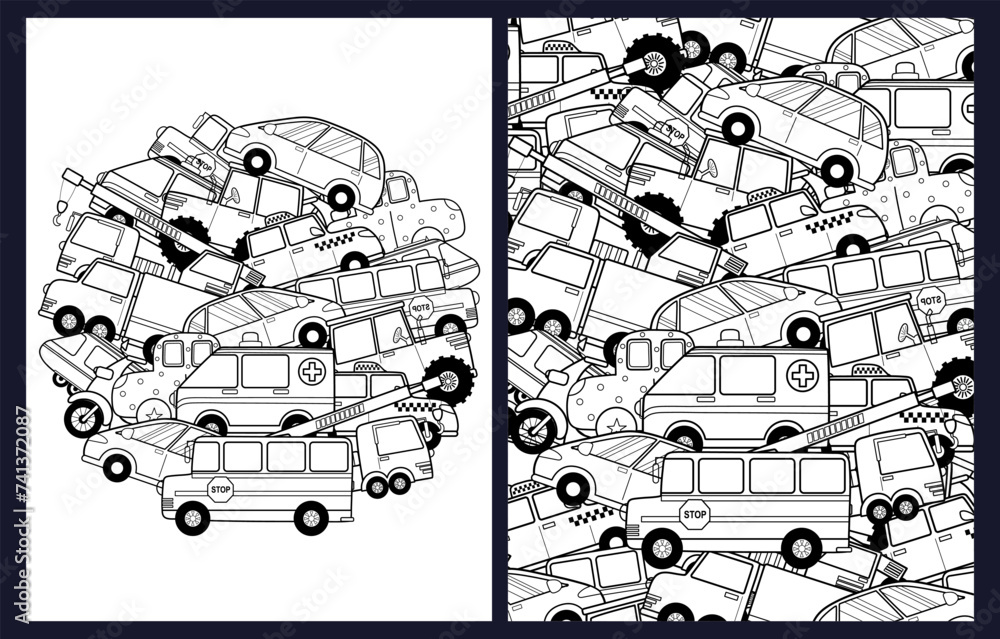 Vehicles coloring pages set. Black and white transportation prints for ...