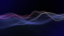 Seamless Loop Background With Abstract Waveform Made Of Blue Particles And Orange Yellow Curvy Lines. Animated 3D Screensaver For Futuristic Technology And Computer Science. Looped Video, 4k, 60 Fps