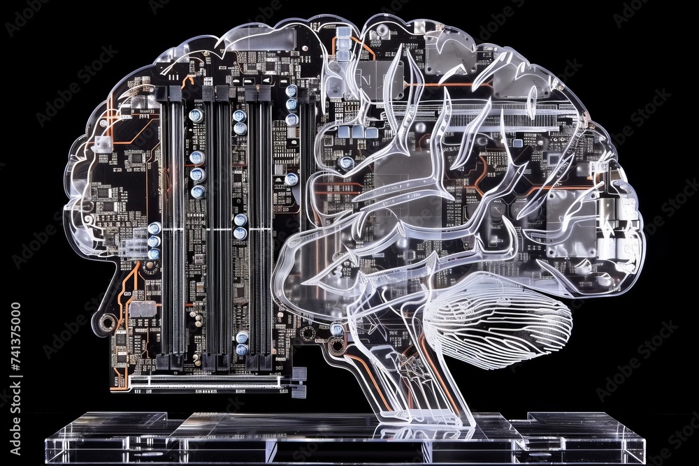 AI Brain Chip power. Artificial Intelligence neon peach mind cognitive ...