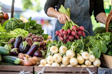 Wall Mural - person showcasing a variety of organic vegetables on a stand