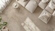 © Aliaksandra - Soft beige carpet and sofa furnish a modern, stylish minimalistic living room, seen from above