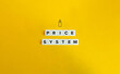 Price System or Price Mechanism Term in Economics. Text on Block Letter Tiles and Price Tag Icon on Yellow Background.