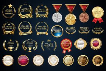Wall Mural - award winner luxury gold badge shield ribbon and laurel retro vintage collection 
