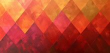 A Harmonious Blend Of Interwoven Rhombuses, Radiating In Sunset Colors Against A Coral Background