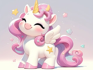 Sticker - a cute white unicorn with a pink background