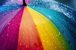 rainbow umbrella with water drops