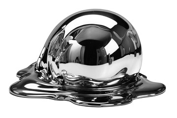 Chromed organic drop, metalized shiny spherical element isolated on transparent background, PNG image. Freeform, molten metal.