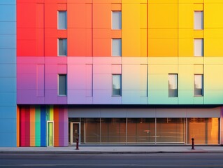 Canvas Print - A colorful building with a rainbow painted on it. Generative AI.