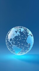 Poster - World globe network concept on blue background 3d illustration. Generative AI.