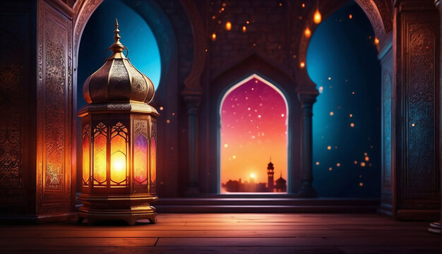 Islamic lantern on dark background, Ramadan, eid mubarak, Eid al Adha.
