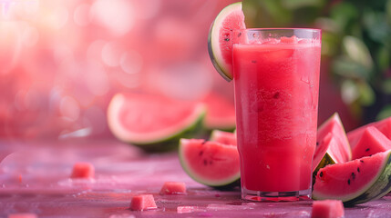 Wall Mural - healthy summer watermelon smoothie on color background