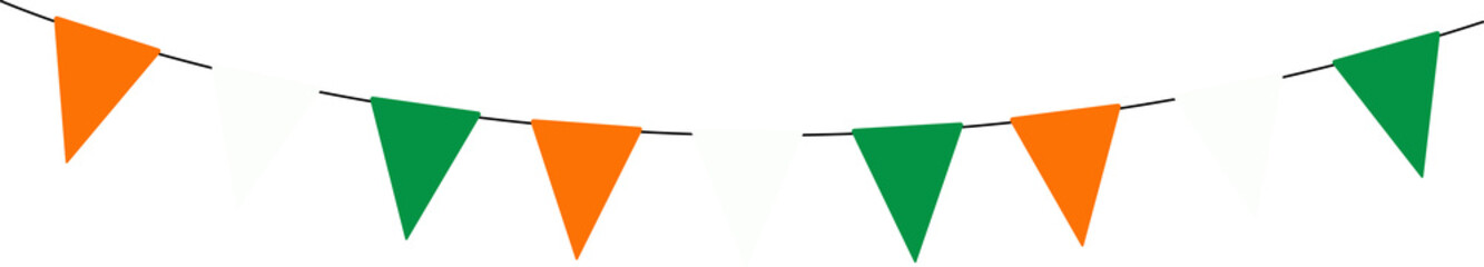 Wall Mural - St Patricks Day, Ireland, bunting garland, green, white and orange, string of triangular flags, pennant, retro style party decoration