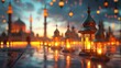 Peaceful 3D Ramadan scene with illuminated minarets