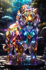 Wall Mural - A ferocious looking tiger made of colorful crystal