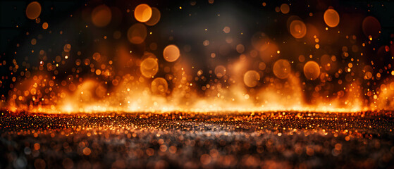 Poster - Gold and glowing bokeh for a luxurious and magical background, creating a warm and festive ambiance with sparkling dust and light