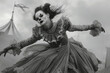 ilustración  de cuerpo entero de una hermosa mujer vestida de payaso en circo terrorífico