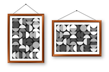 Wall Mural - picture frame with geometric trendy pattern. modern background, simple elements. retro texture, basi