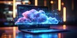 © Thares2020 - Technology and imagination captures essence of modern data storage solutions whimsical powerful cloud hovers above laptop symbolizing limitless potential of cloud computing