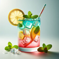 Colorful mojito cocktail with lime and mint isolated on white background