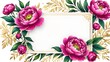 pink and gold floral Frame,copy space for text card with flowers and leaves , watercolour , wedding invite,Happy Women's, Mother's, Valentine's Day, birthday greeting card design.