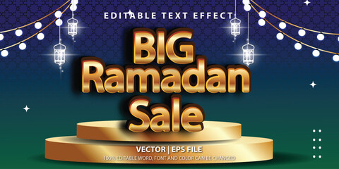 Wall Mural - Editable text effect Ramadhan Sale gold effect with gold podium for products and lamp decoration. good for headlines, logos, or advertising banners during the month of Ramadan Mubarak and Eid al-Fitr