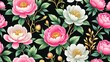 Vector illustration of a seamless rose  floral pattern on black background in spring for Wedding, anniversary, birthday and party. Design for banner, poster, card, invitation and scrapbook
