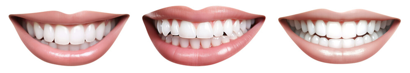 Wall Mural - Set of smiling female mouths with shiny healthy white teeth, cut out