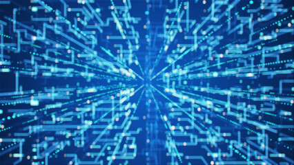 Wall Mural - Blue technology line particles, high tech particles grid, 3D space grid background. Used for event, design, covers, visual art, advertisement, stage background.