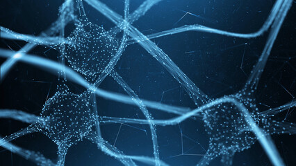 three neuron cells on dark blue illustration background.
