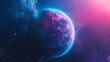 Blue, purple, and pink planet with ring colorful.