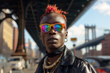 Urban Fashion Flair With Colorful Sunglasses And Bridge Backdrop Generative AI Image