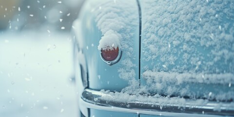 Wall Mural - Close up of a car covered in snow, suitable for winter concepts