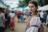 Fototapeta Sypialnia - woman in ukrainian vyshyvanka blouse at a cultural fair