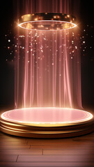 Wall Mural - vertical pedestal background, golden presentation of a new product, background with copy space