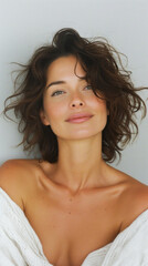 Wall Mural - happy attractive confident young adult or mid aged european woman posing for beauty aesthetic portra