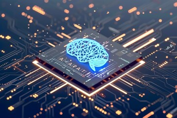 AI Brain Chip neuropharmacology. Artificial Intelligence ai development mind data structures axon. Semiconductor awareness circuit board brain computer interface development