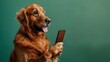 Curious Golden Retriever Dog Checking Smartphone