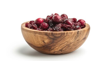 Wall Mural - dried cranberries in wooden bowl isolated on white background