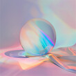 Surreal glass sphere with holographic reflections and soft shadows