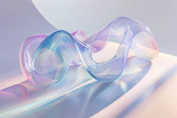 Wall Mural - Abstract 3D render of transparent fluid shapes with pastel tones