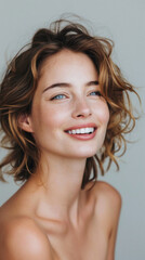 Wall Mural - happy attractive confident young adult or mid aged european woman posing for beauty aesthetic portra