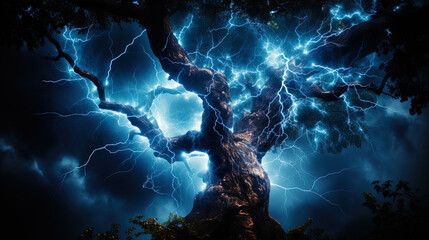 Wall Mural - the night sky is illuminated by flashes of lightning, like a fire cover that at times reveals