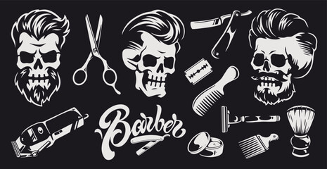 Sticker - Barber shop monochrome set labels