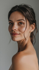 Wall Mural - happy attractive confident young adult or mid aged european woman posing for beauty aesthetic portra